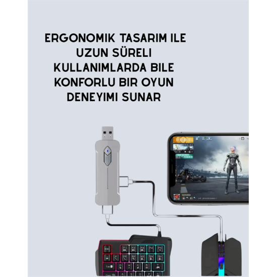 Yüksek Performanslı Mobil Oyun Aksesuarı – 5 Parçalı Klavye Mouse Dönüştürücü Set