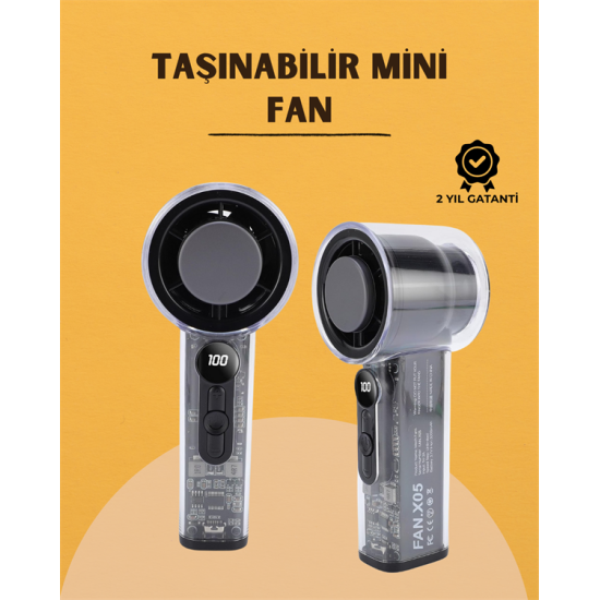 Yüksek Verimli Soğutmalı El Fanı | 100 Seviye Hız Kontrolü | 6 Saat Pil Ömrü