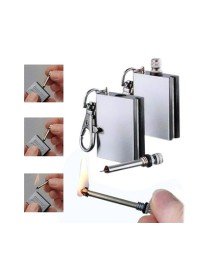 Benzinli Kibrit Çakmak Magnezyum Çubuklu Anahtarlıklı Benzinli Metal Kibrit Gümüş