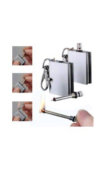 Benzinli Kibrit Çakmak Magnezyum Çubuklu Anahtarlıklı Benzinli Metal Kibrit Gümüş
