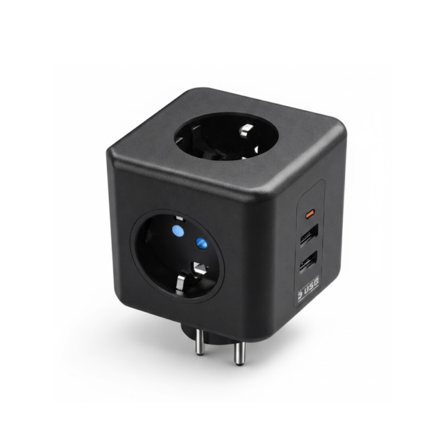 Surge Protected Cube Socket with 3 Socket Inputs and 3 USB Charging Features