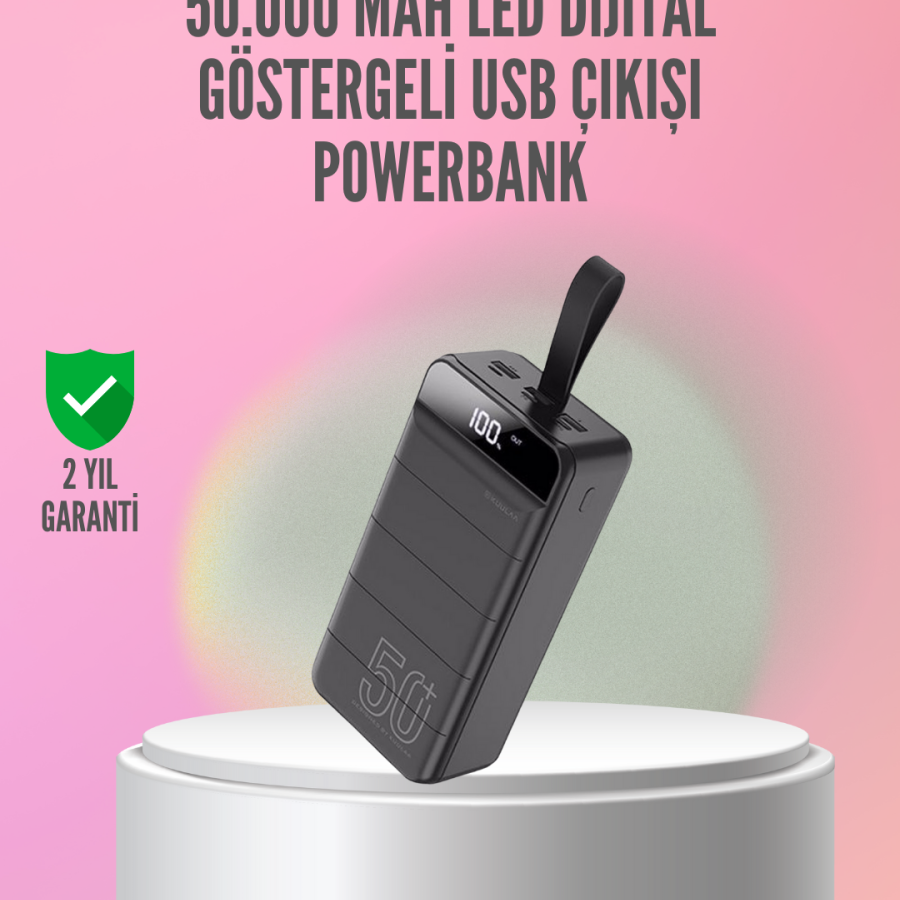 50,000 mAh Ultra Powerful Powerbank Portable Charger with 4 USB Outputs, LED Digital Display, Fast Charging Support