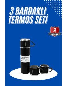 Thermos Set 3-Piece Cup Set Heat Resistant Black Stainless Steel Vacuum