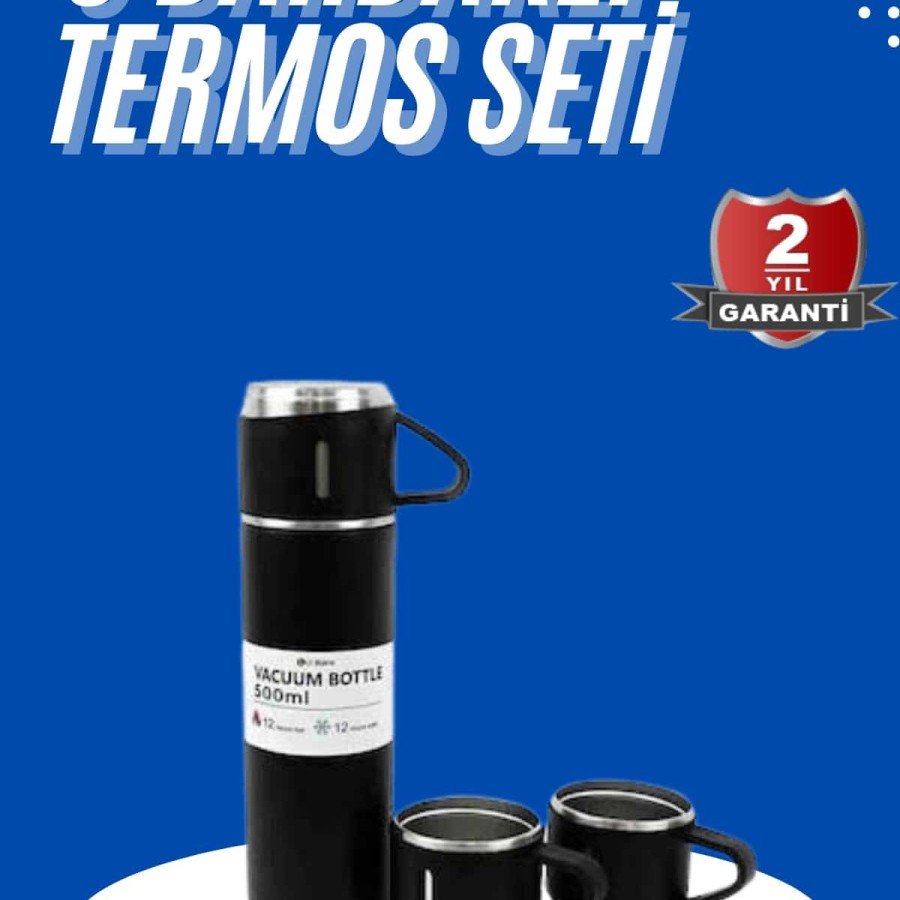 Thermos Set 3-Piece Cup Set Heat Resistant Black Stainless Steel Vacuum Thermos Set 3-Piece Cup Set Heat Resistant Black Stainless Steel Vacuum