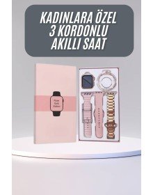 Smart Watch for Ladies with 3 Bands and Accessories, Rose Color