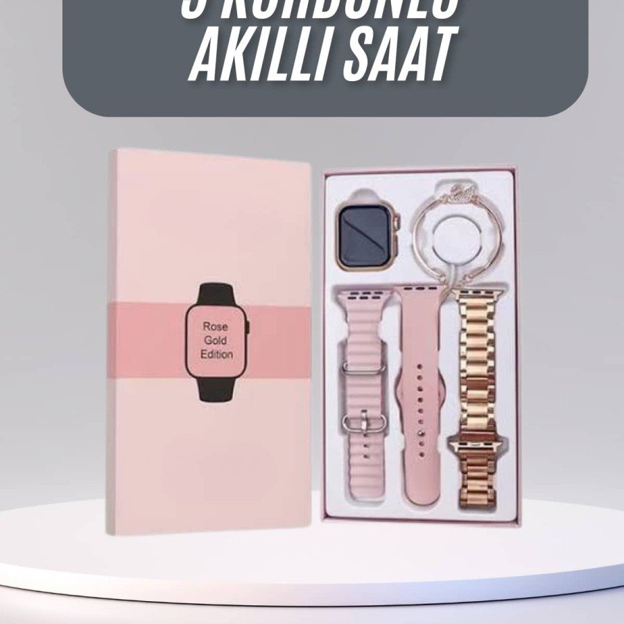 Smart Watch for Ladies with 3 Bands and Accessories, Rose Color