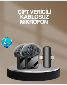 Professional Set of 2 Wireless Lavalier Microphones Type-C and Lightning Compatible