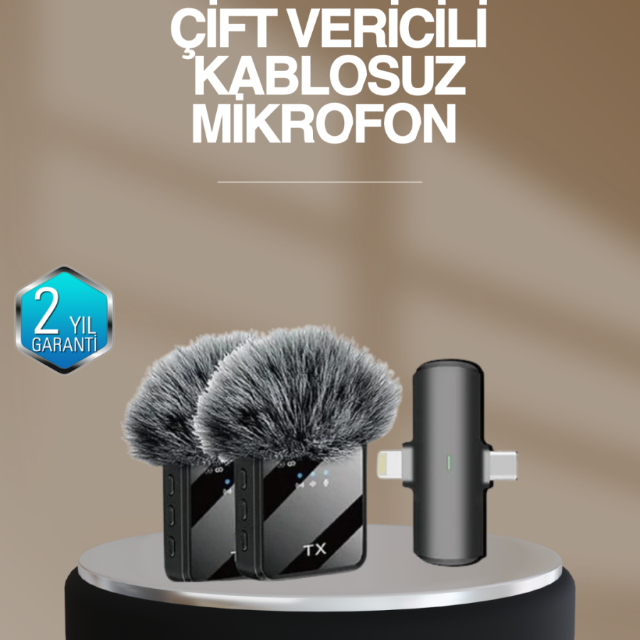 Professional Set of 2 Wireless Lapel Microphones Type-C and Lightning Compatible