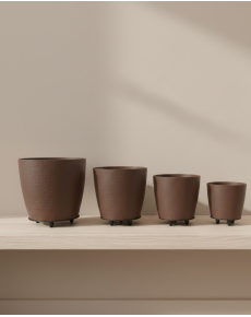 4-Piece 3D Brown Decorative Vase Set, Stylish Flower Pot Set with Modern Stands