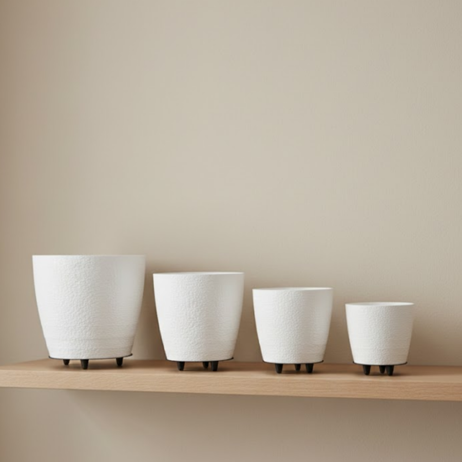 Set of 4 3D White Decorative Vases, Stylish Flower Pot Set with Modern Stands