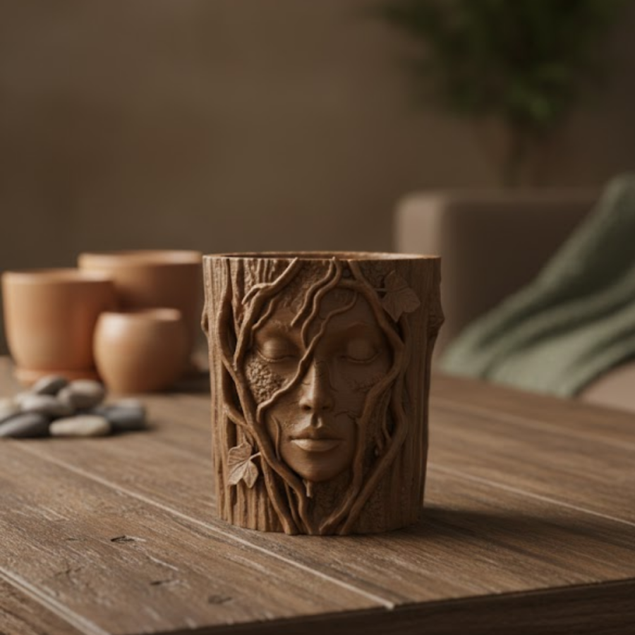 Nature Themed Face Detailed Decorative Vase 3D Tree Pattern Stylish Flower Pot