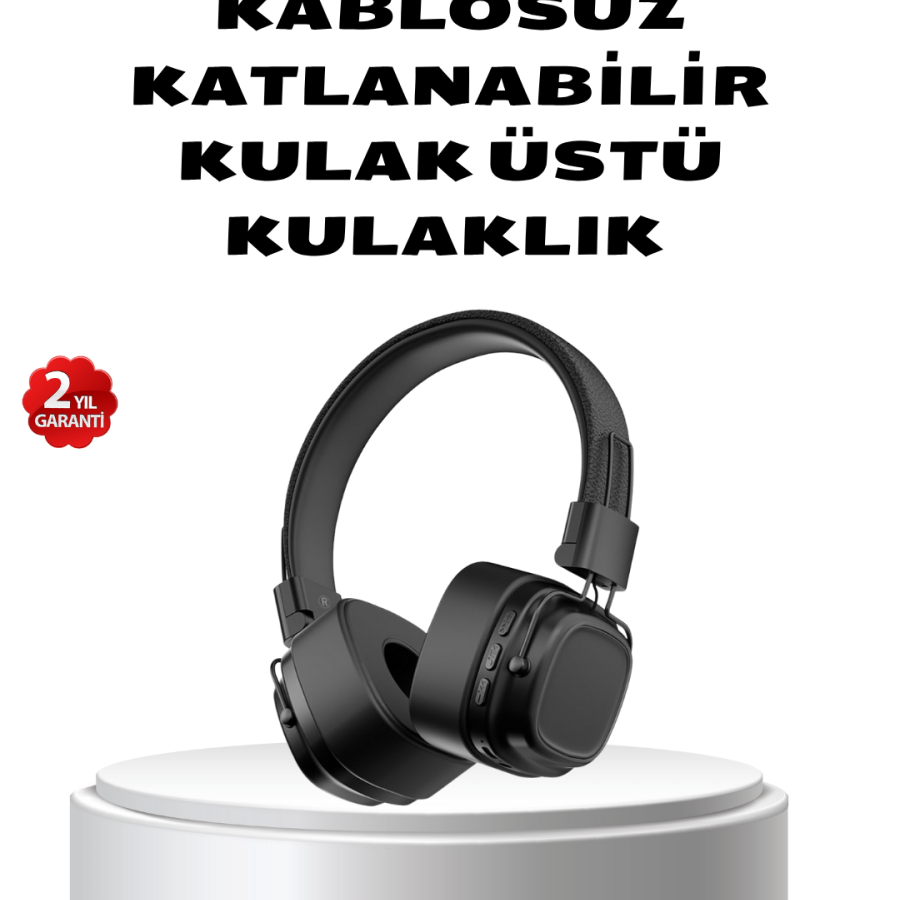 Wireless On-Ear Bluetooth Headset Powerful Bass and Foldable Design