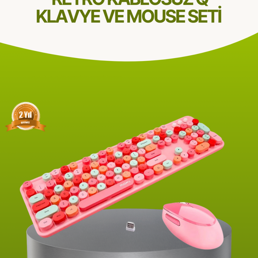 Bluetooth Retro Wireless Keyboard and Mouse Set – 3 Device Connections, Silent Keys, Long Battery Life