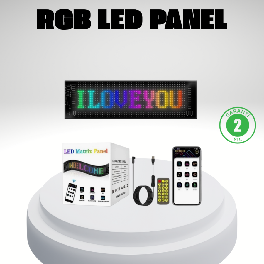 RGB LED Panel – Mobile Compatible, Text and GIF Supported, Decorative Screen with USB Connection
