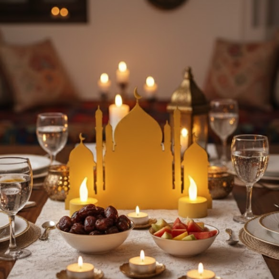 3D Mosque Decoration with Two Candles LED Candle with 2 Batteries Gift Tabletop Ornament