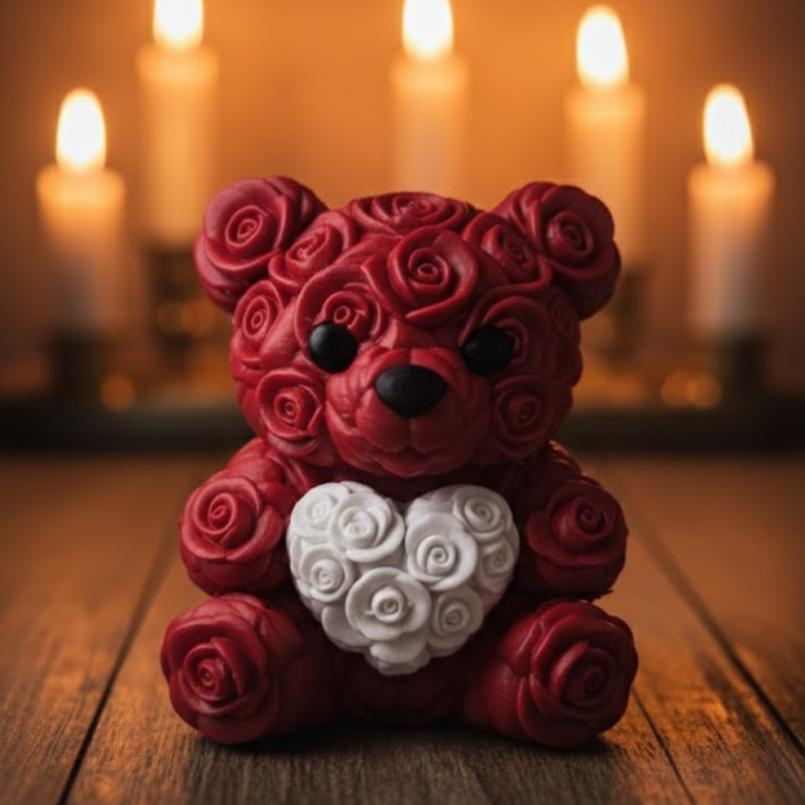 3D Heart Teddy Bear 10 cm Rose Detailed Decorative Gift Object