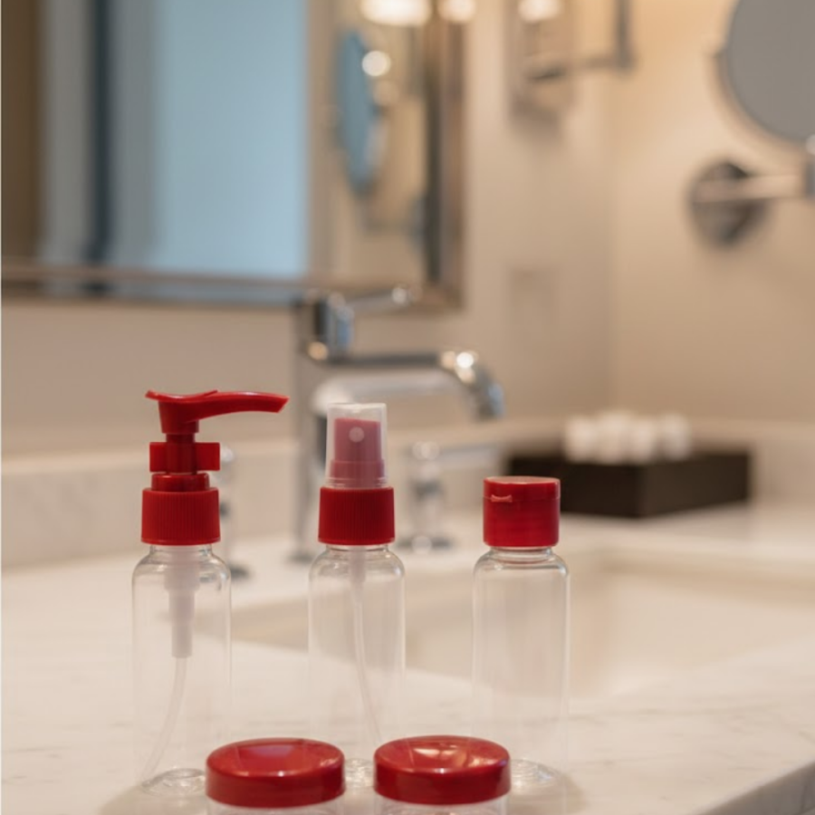 Set of 5 Travel Size Cosmetic Bottles 30 ml Organizer with Bag