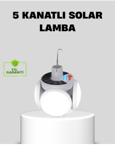 Solar Powered and USB Rechargeable 5 Blades LED Camping Lamp