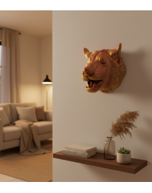 Decorative Golden Gold Wolf Wall Statue Hangable Gift 25x19 cm