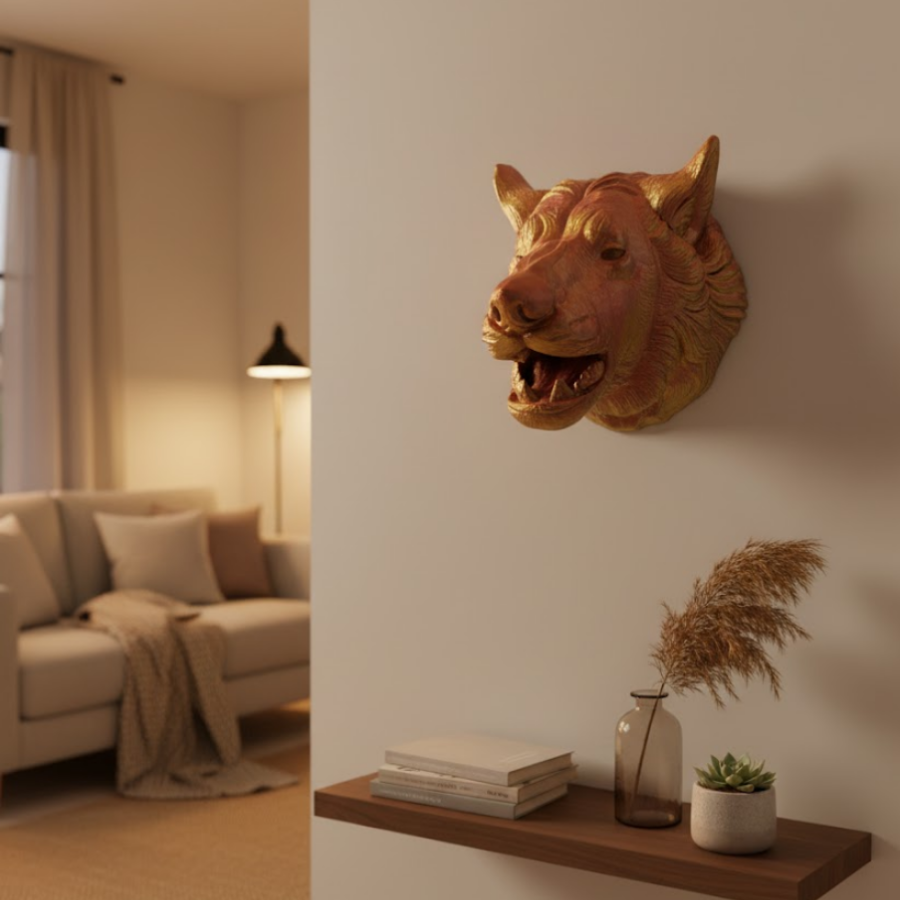 Decorative Golden Gold Wolf Wall Statue Hanging Gift 25x19 cm