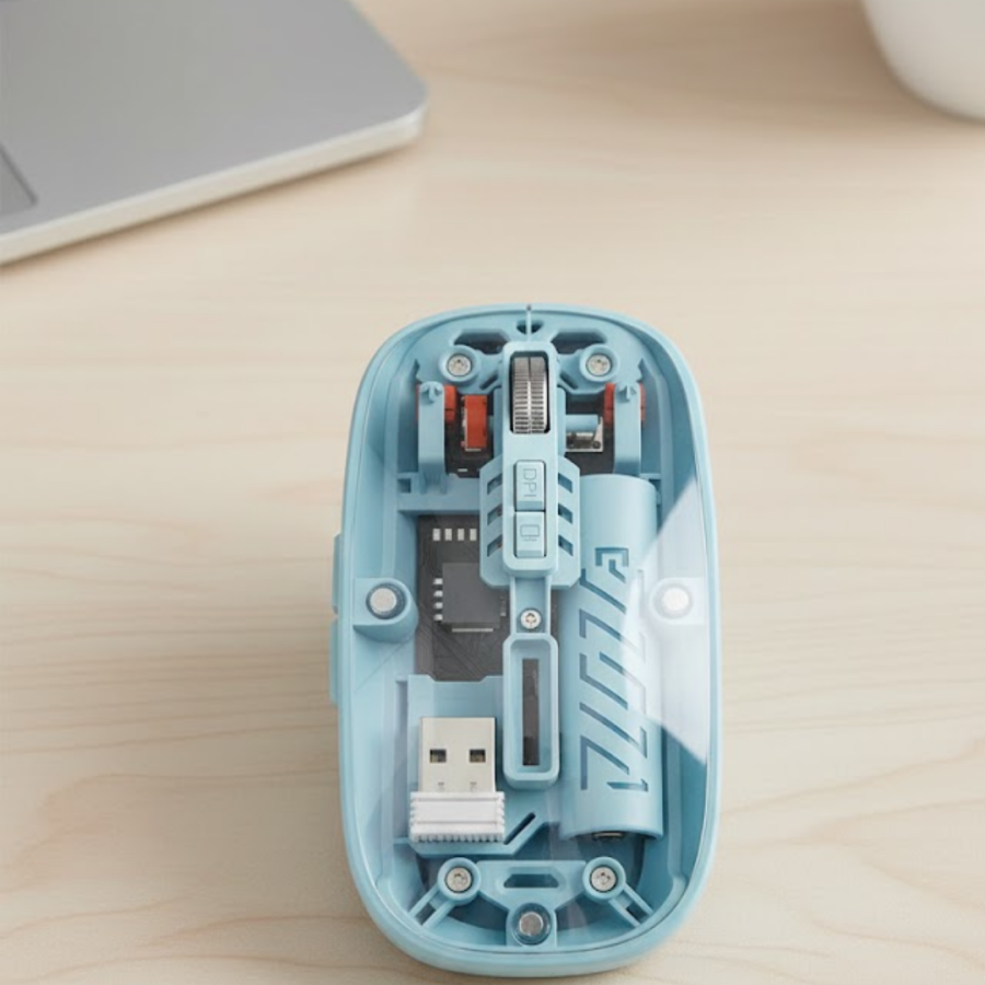 Bluetooth 5.2 and 2.4G USB Wireless Mouse with Battery Blue Design