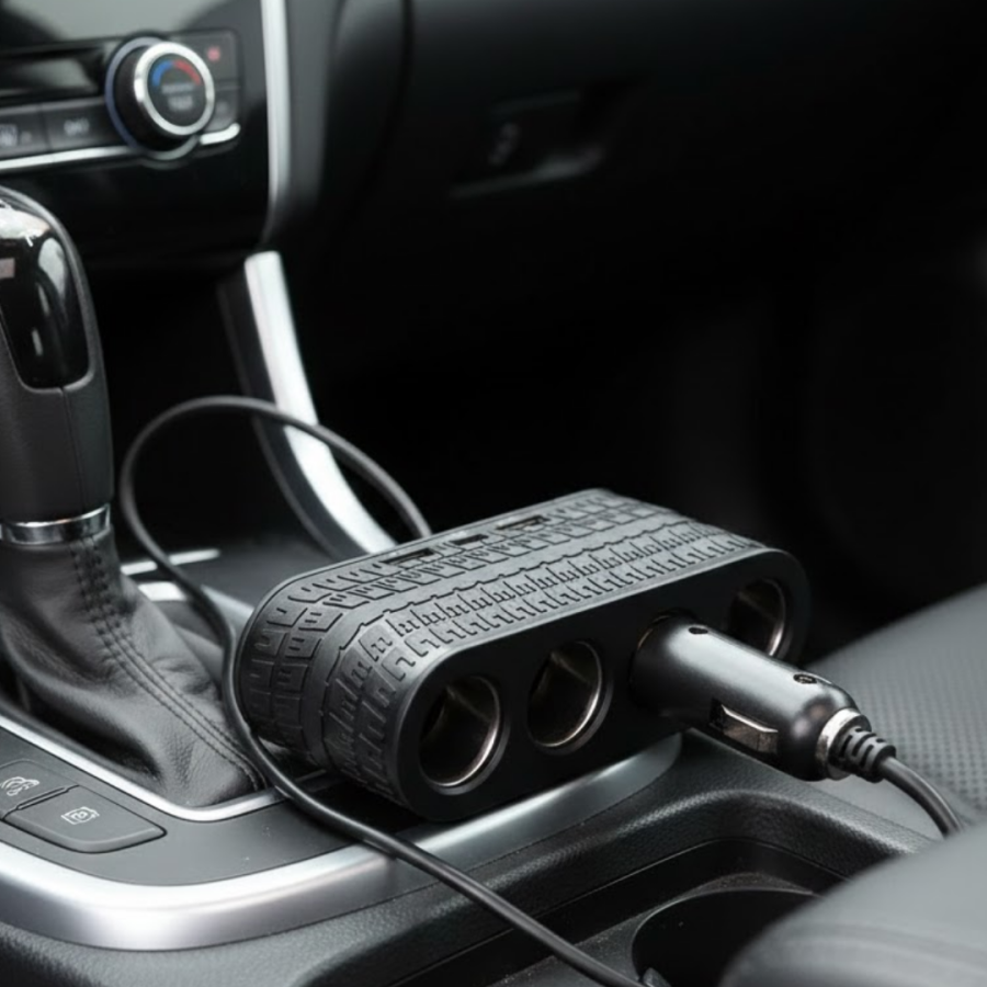 Car Cigarette Lighter Multiplexer, Multi-Functional Charging Unit with 4 Outlets, 2 USB and Type C Inputs