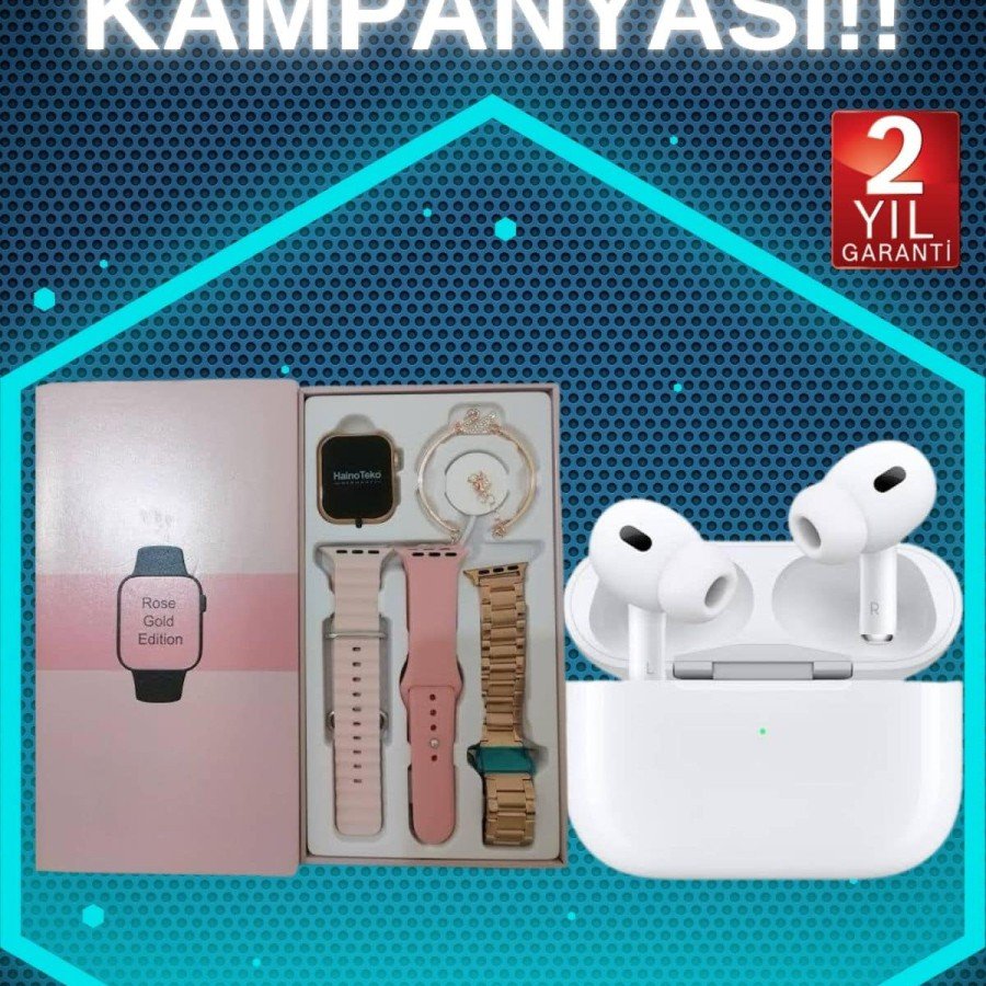 Pink Amoled Screen Smart Watch with 3 Bands and New Generation Pro Wireless Bluetooth Headset ANC/ENC
