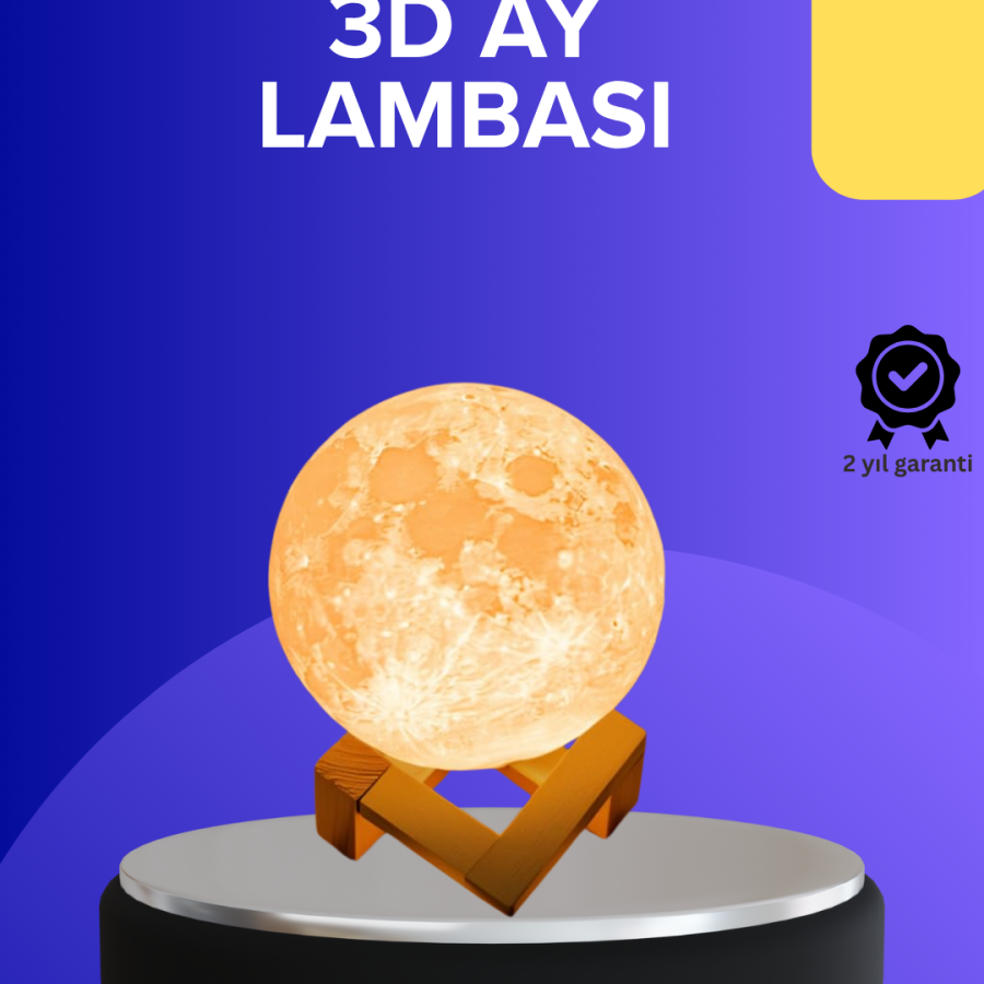16 Color 3D Printed Moon Lamp with Wooden Stand