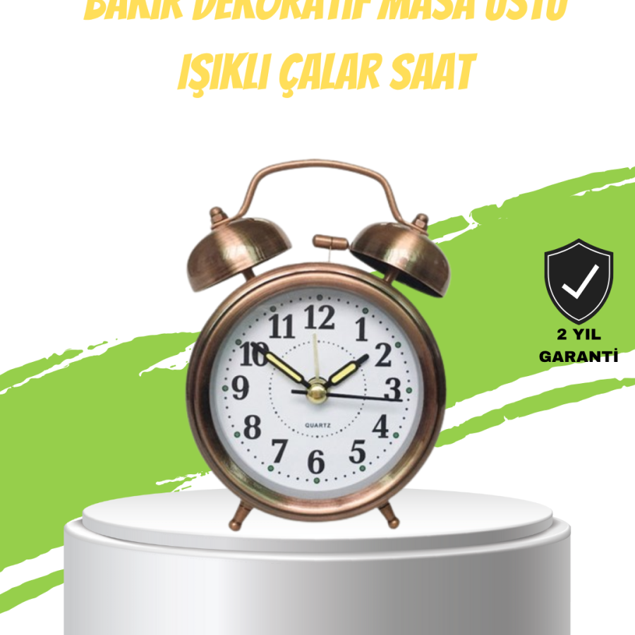 Nostalgic Bronze Metal Alarm Table Clock Large Size Decorative and Stylish Design