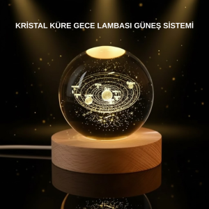 LED Lighted Crystal Ball Decorative Planet Model with Wooden Stand