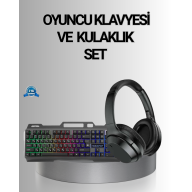 Illuminated Keyboard Mouse and Bluetooth Headset Set Turkish Q USB