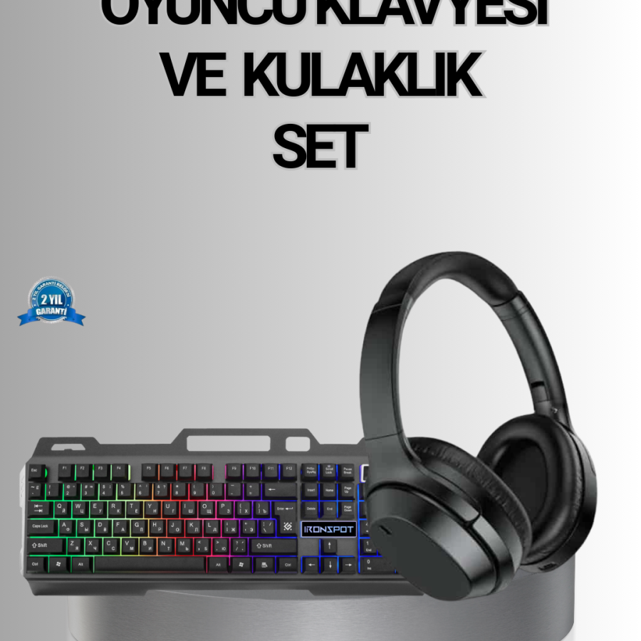 Illuminated Keyboard Mouse and Bluetooth Headset Set Turkish Q USB