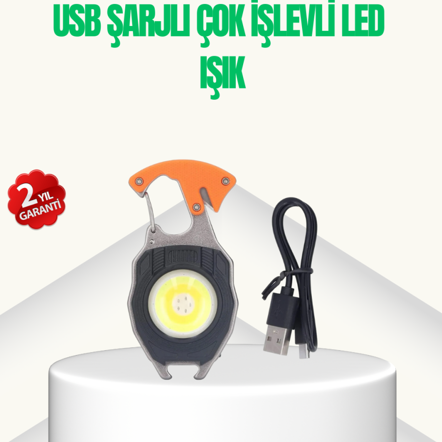 Multifunctional USB Rechargeable Keychain Flashlight