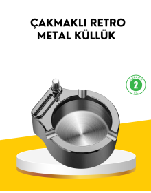 Ashtray with Lighter Stainless Metal Round Design