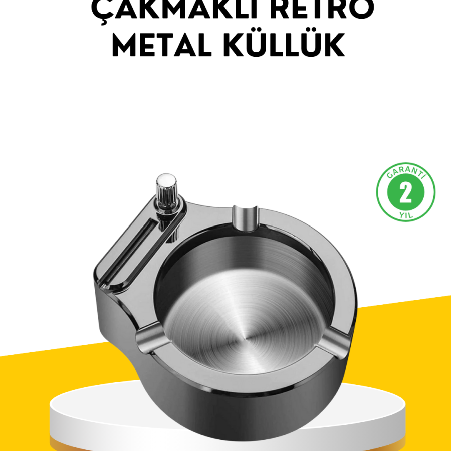 Ashtray with Lighter Stainless Metal Round Design Ashtray with Lighter Stainless Metal Round Design