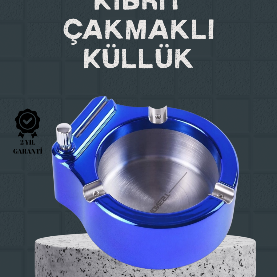Table Top Ashtray with Lighter Stainless Metal Body