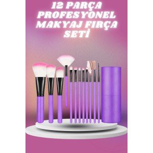 12 Piece Professional Makeup Set with Soft Bristles Suitable for Face and Eye Makeup