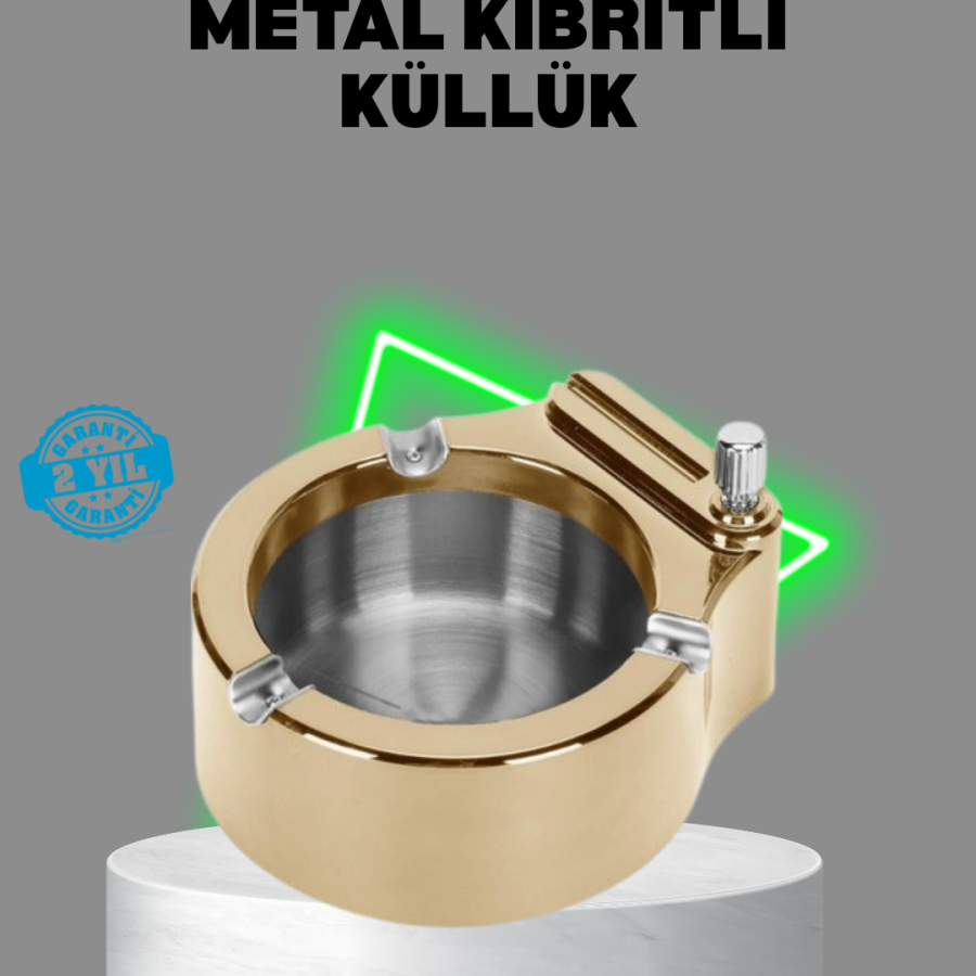 Ashtray with Lighter Stainless Metal Durable Design