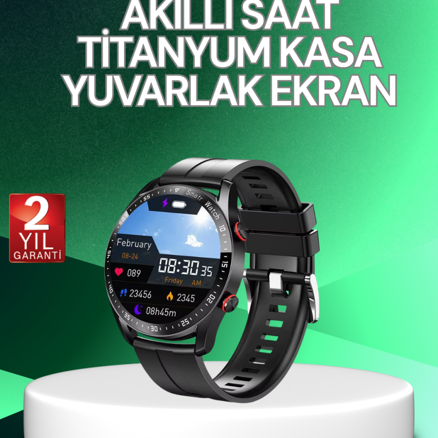 Smart Watch Titanium Case Round Screen Alarm Sleep and Health Tracking Vibrating