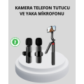 Wireless Dual Lapel Microphone and Selfie Stick with Tripod Creator Set