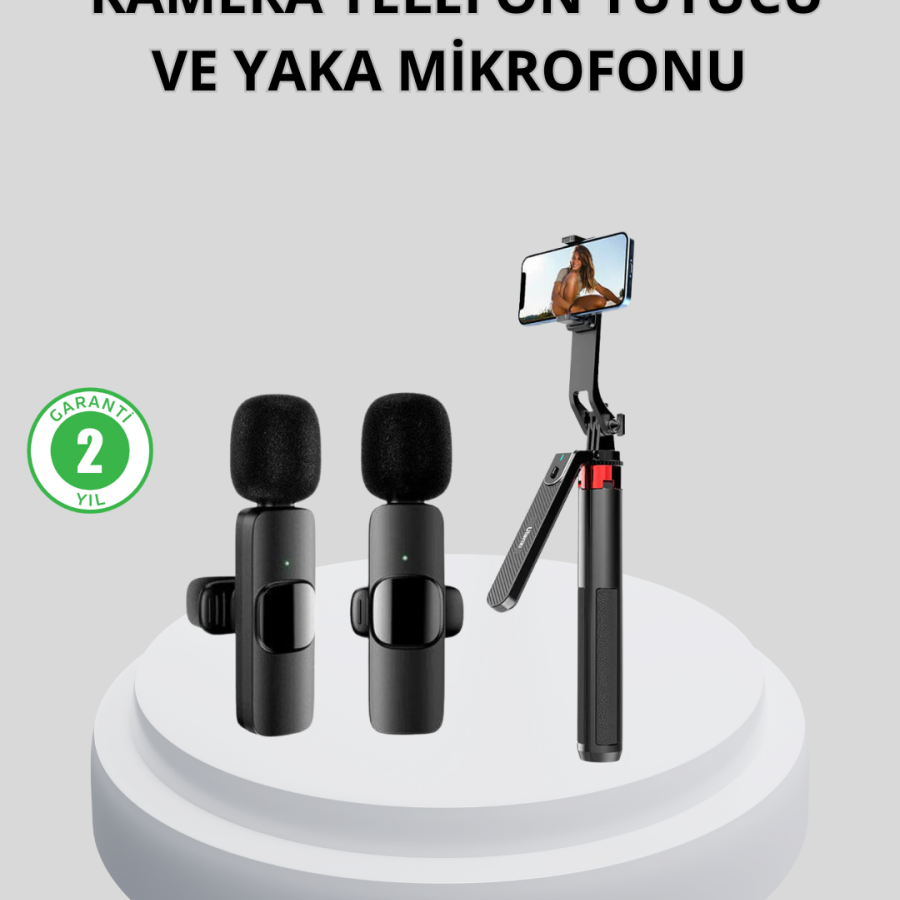 Wireless Dual Lapel Microphone and Selfie Stick with Tripod Creator Set