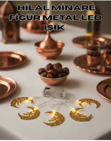 Minaret Crescent LED Light Gold Metal Body Battery Operated Ramadan Decoration