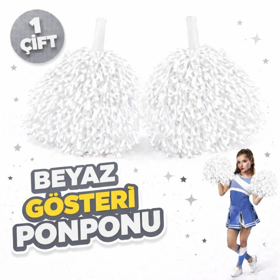 1 Pair (2 Pieces) White Color 23 April 19 May 29 October School Performance Pompoms Extra Plump