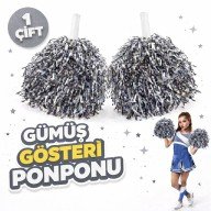 1 Pair (2 Pieces) Silver Color 23 April 19 May 29 October School Performance Pompoms Extra Plump