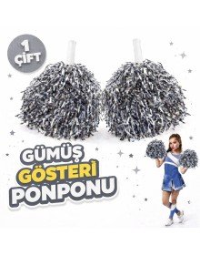 1 Pair (2 Pieces) Silver Color 23 April 19 May 29 October School Performance Pompoms Extra Plump