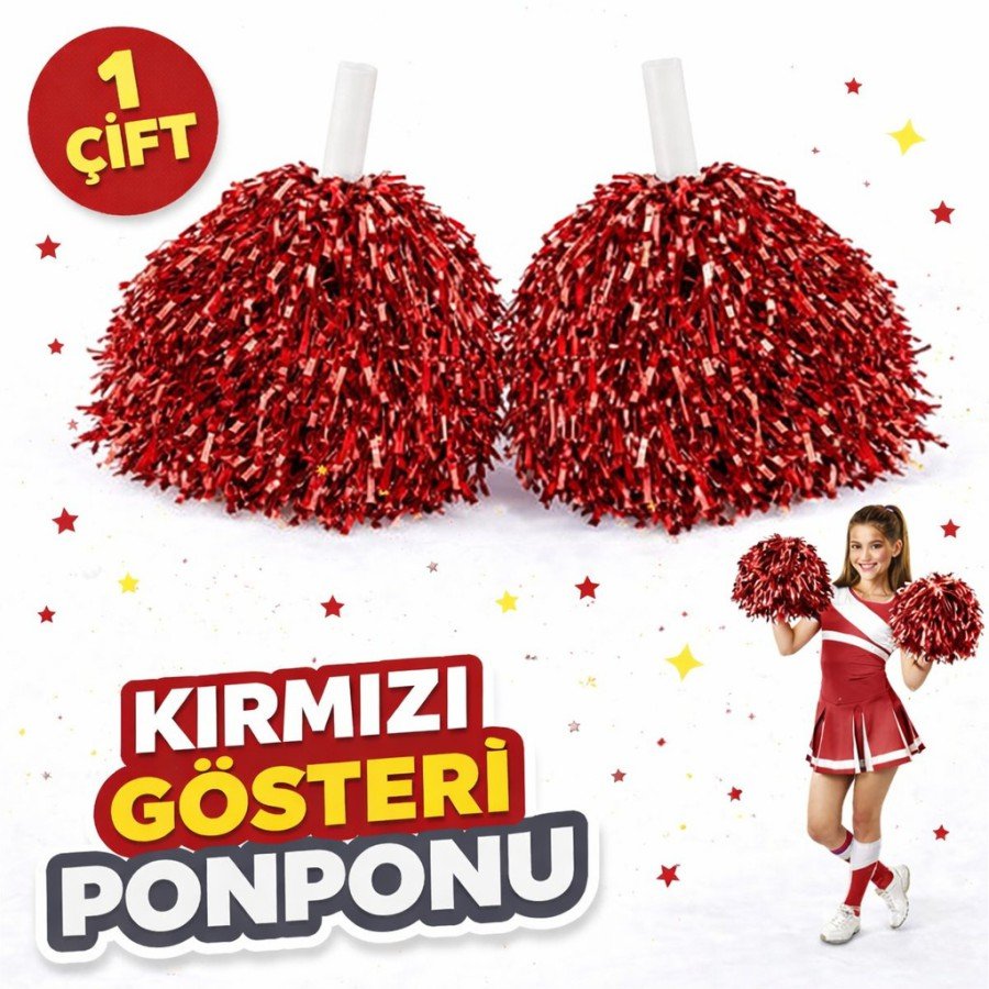 1 Pair (2 Pieces) Red Color 23 April 19 May 29 October School Performance Pompoms Extra Plump
