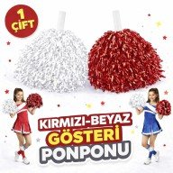 1 Pair (2 Pieces) Red-White Color 23 April 19 May 29 October School Performance Pompoms Extra Plump