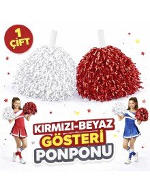 1 Pair (2 Pieces) Red-White Color 23 April 19 May 29 October School Performance Pompoms Extra Plump