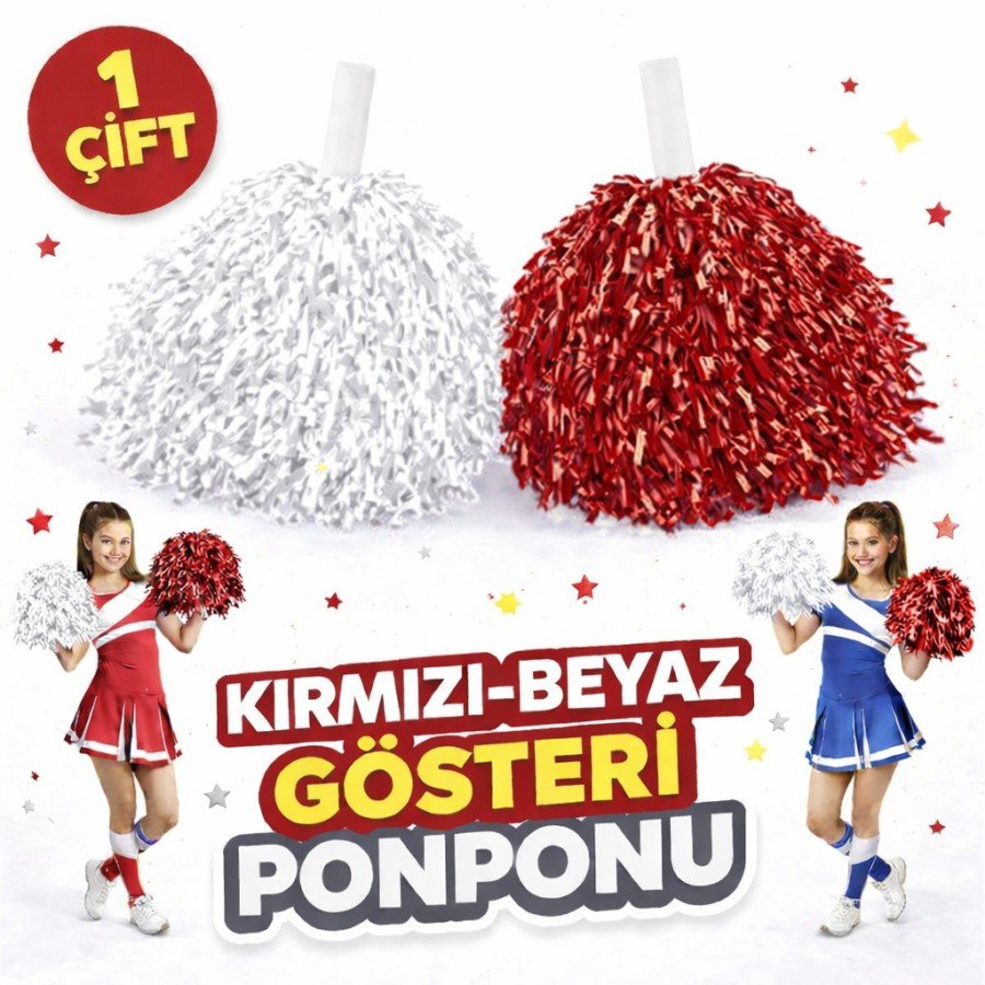 1 Pair (2 Pieces) Red-White Color 23 April 19 May 29 October School Performance Pompoms Extra Plump