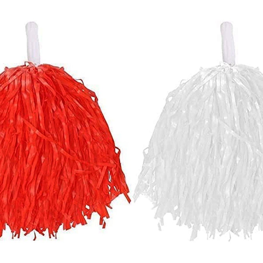 1 Pair of 23 April Show Pompoms in Red and White Colors